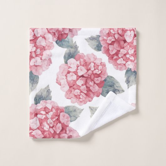 Pink Hydrangeas Watercolor Floral Blooms Painting ウォッシュタオル (ウォッシュタオル)