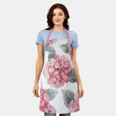 Pink Hydrangeas Watercolor Floral Blooms Painting エプロン (着用した状態)