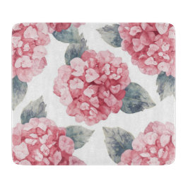 Pink Hydrangeas Watercolor Floral Blooms Painting カッティングボード