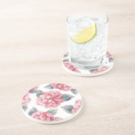 Pink Hydrangeas Watercolor Floral Blooms Painting コースター