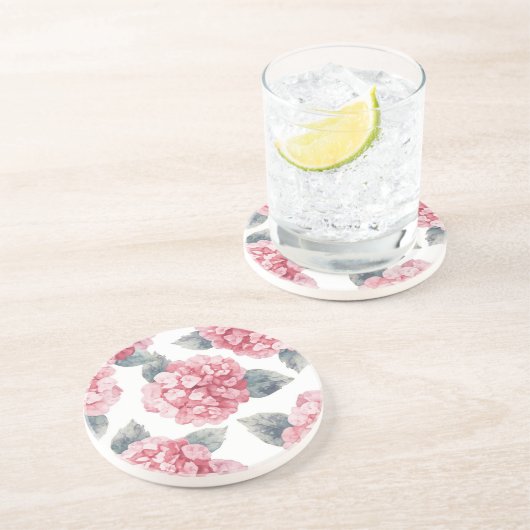 Pink Hydrangeas Watercolor Floral Blooms Painting コースター (側面)