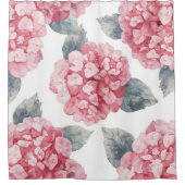 Pink Hydrangeas Watercolor Floral Blooms Painting シャワーカーテン (正面)