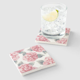 Pink Hydrangeas Watercolor Floral Blooms Painting ストーンコースター