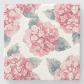 Pink Hydrangeas Watercolor Floral Blooms Painting ストーンコースター (正面)