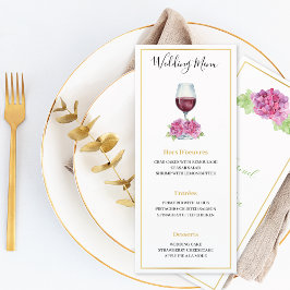 Pink Hydrangeas Wine Glass Wedding Flat Menu メニュー