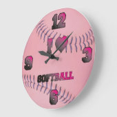 Pink I love softball ラージ壁時計 (傾斜)