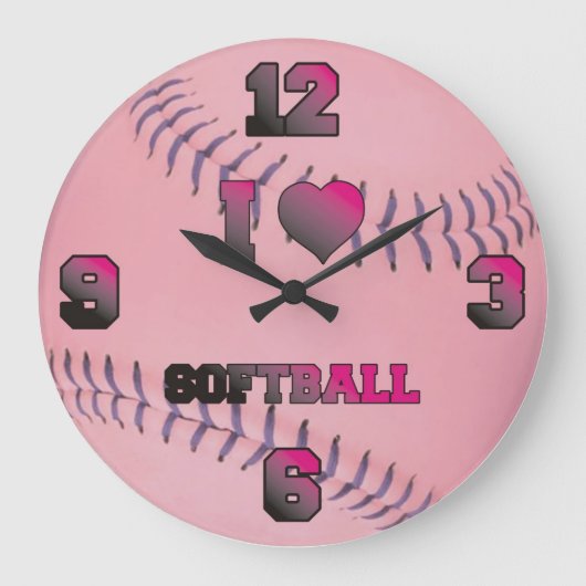 Pink I love softball ラージ壁時計 (正面)