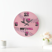 Pink I love softball ラージ壁時計 (ホーム)