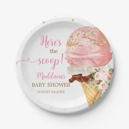Pink Ice Cream Baby Shower  ペーパープレート (正面)