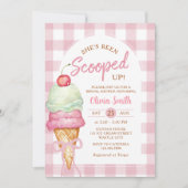 Pink Ice Cream Bow Gingham Bridal Shower 招待状 (正面)