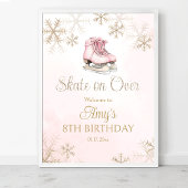 Pink Ice Skating Birthday Gold Snowflakes Welcome ポスター