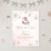 Pink Ice Skating Birthday Gold Snowflakes Welcome ポスター