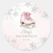Pink Ice Skating Birthday Silver Glitter Snowflake ラウンドシール (正面)