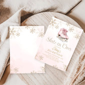 Pink Ice Skating Gold Glitter Snowflake Birthday 招待状