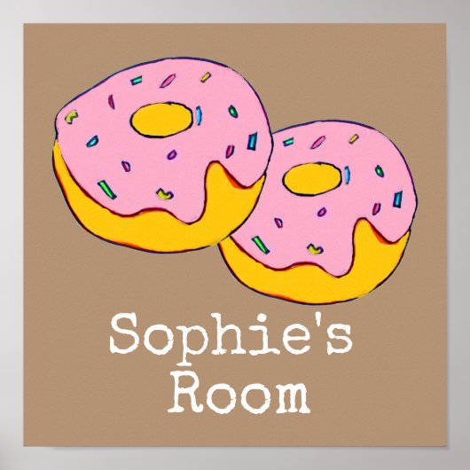 Pink icing dounut cute food art girl's room ポスター (正面)