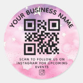 Pink Instagram QRコードおよびカスタム文字 ラウンドシール (正面)