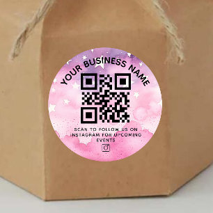 Pink Instagram QRコードおよびカスタム文字 ラウンドシール