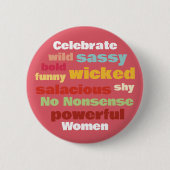 Pink International Women's Day Colourful Text Butt 缶バッジ (正面)