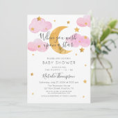 Pink Invitación Luna y las Estrellas Baby Shower 招待状 (スタンド正面)