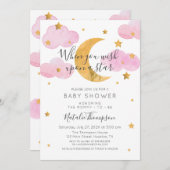Pink Invitación Luna y las Estrellas Baby Shower 招待状 (正面/裏面)
