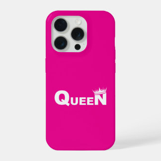 Pink iPhone case with 'Queen' 15 Proケース