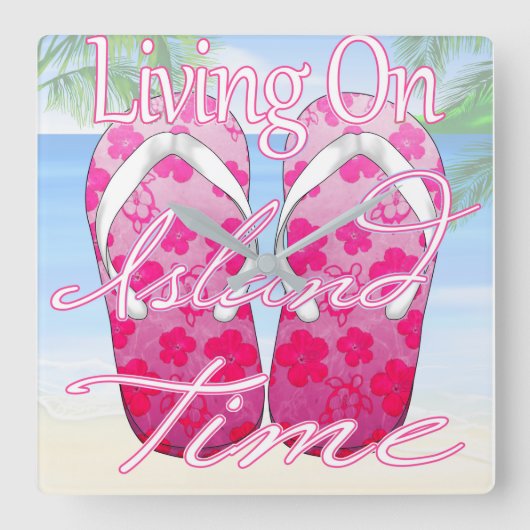 Pink Island Time Beach スクエア壁時計 (正面)