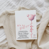 Pink It’s a Girl Teddy Balloon Shower 招待状