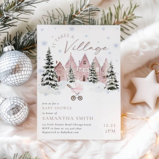 Pink It Takes A Village Baby Shower Invitation