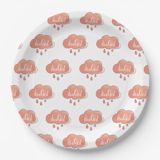 Pink Its a Girl書道ガールアートジェンダー ペーパープレート (正面)