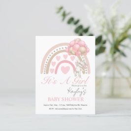 Pink It's a Girl Rainbow Budget Baby Shower ポストカード