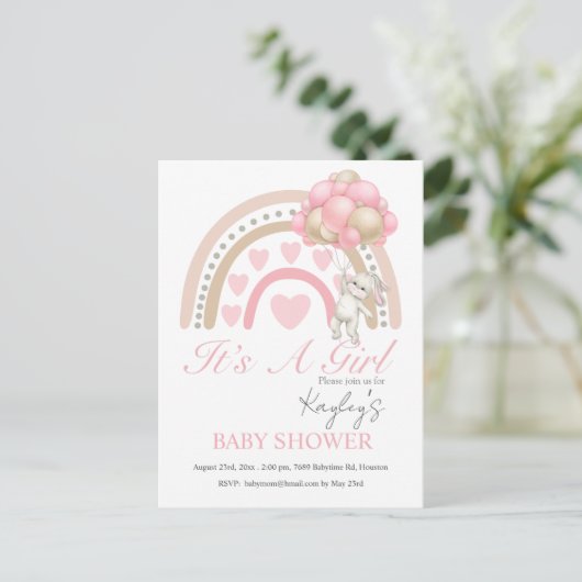 Pink It's a Girl Rainbow Budget Baby Shower ポストカード (スタンド正面)