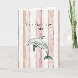 Pink Ivory Cream Stripes Dolphin Birthday カード