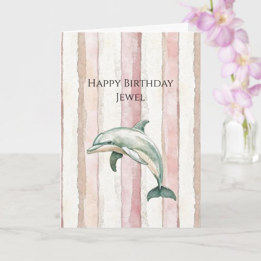 Pink Ivory Cream Stripes Dolphin Birthday カード (蘭)