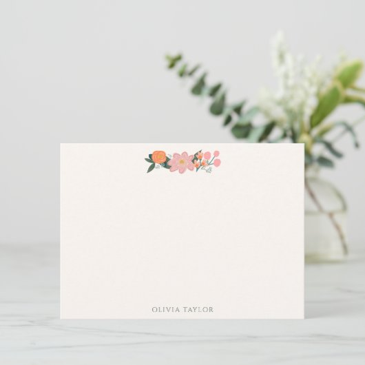 Pink Ivory Floral Bridal Shower Personalized ノートカード (スタンド正面)