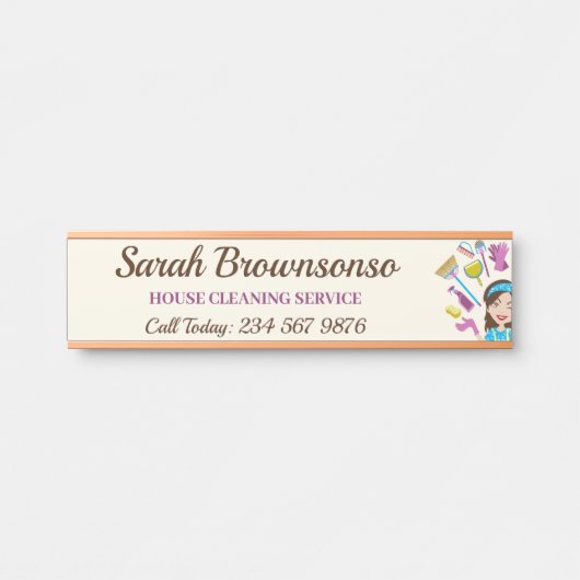 Pink Ivory Janitorial Cartoon Maid House Cleaning サインプレート (正面)