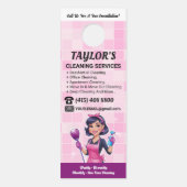 Pink Janitorial Lady House Cleaning Service ドアノブサイン (正面)