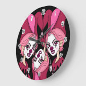 Pink Joker Jester ラージ壁時計 (傾斜)