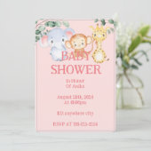 Pink jungle animals baby shower invitation 招待状 (スタンド正面)