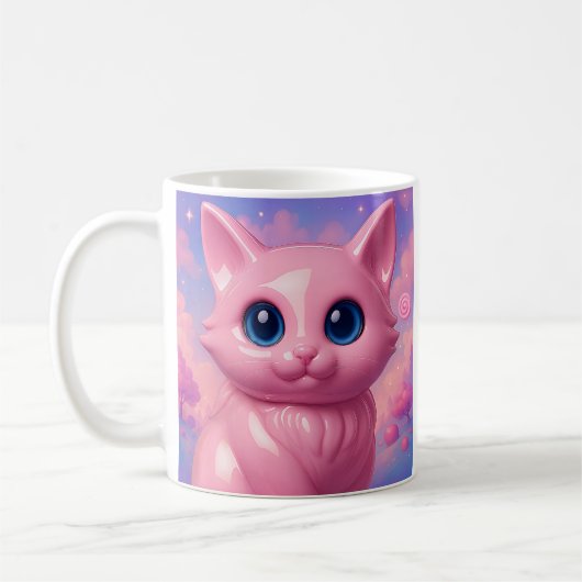 Pink Kawaii Cat  コーヒーマグカップ (左)