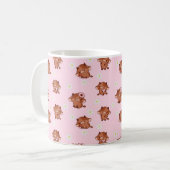 Pink Kawaii Highland Cows Seamless Pattern コーヒーマグカップ (正面左)