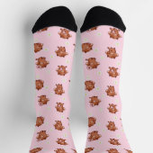 Pink Kawaii Highland Cows Seamless Pattern ソックス (上部)