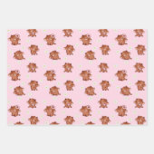 Pink Kawaii Highland Cows Seamless Pattern ラッピングペーパーシート (正面3)