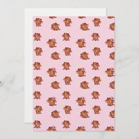 Pink Kawaii Highland Cows Seamless Pattern 招待状 (正面/裏面)