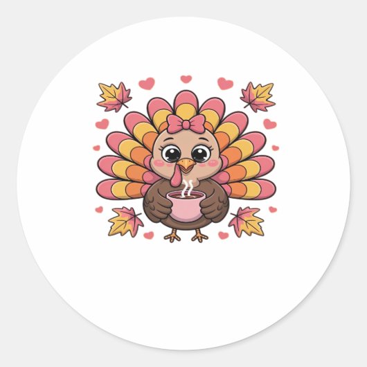 pink kawaii thanksgiving turkey Classic T-Shirt ラウンドシール (正面)