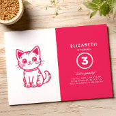 Pink kitten birthday party 招待状