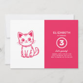 Pink kitten birthday party 招待状 (正面)
