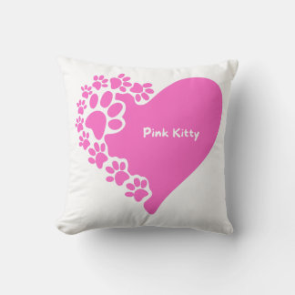 Pink Kitty paws heart pillow for cat lover women クッション