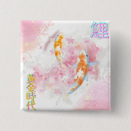Pink Koi Climbing the Waterfall – Minimalist JP 缶バッジ