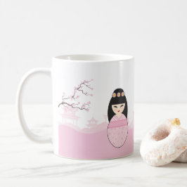 Pink Kokeshi Doll Design コーヒーマグカップ