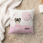 Pink Kokeshi Doll Typical Japanese Landscape クッション (ブランケット)